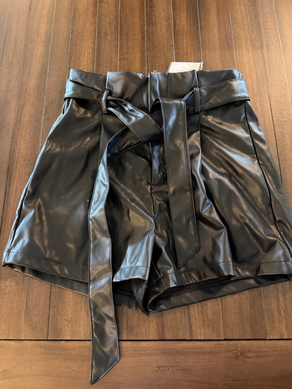 Fashion Nova Black High-Waist Faux Leather Tie Waist Shorts